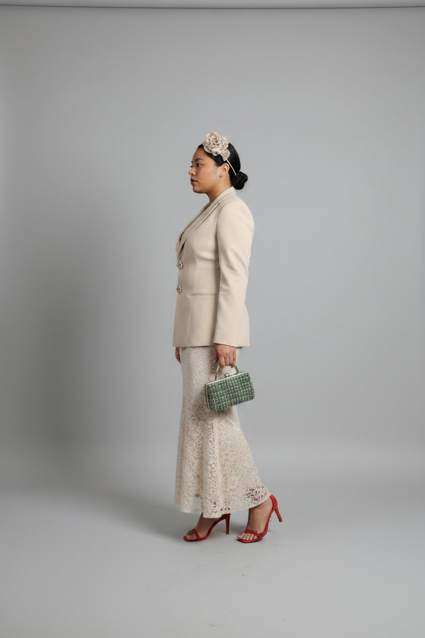 Cream Lace Ruffle Skirt & Blazer Co-ord Set