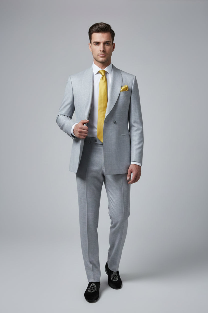 Light Grey Double-Breasted Suit