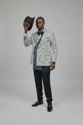 Men's Ivory & Black Floral Jacquard Sequin Blazer Suit