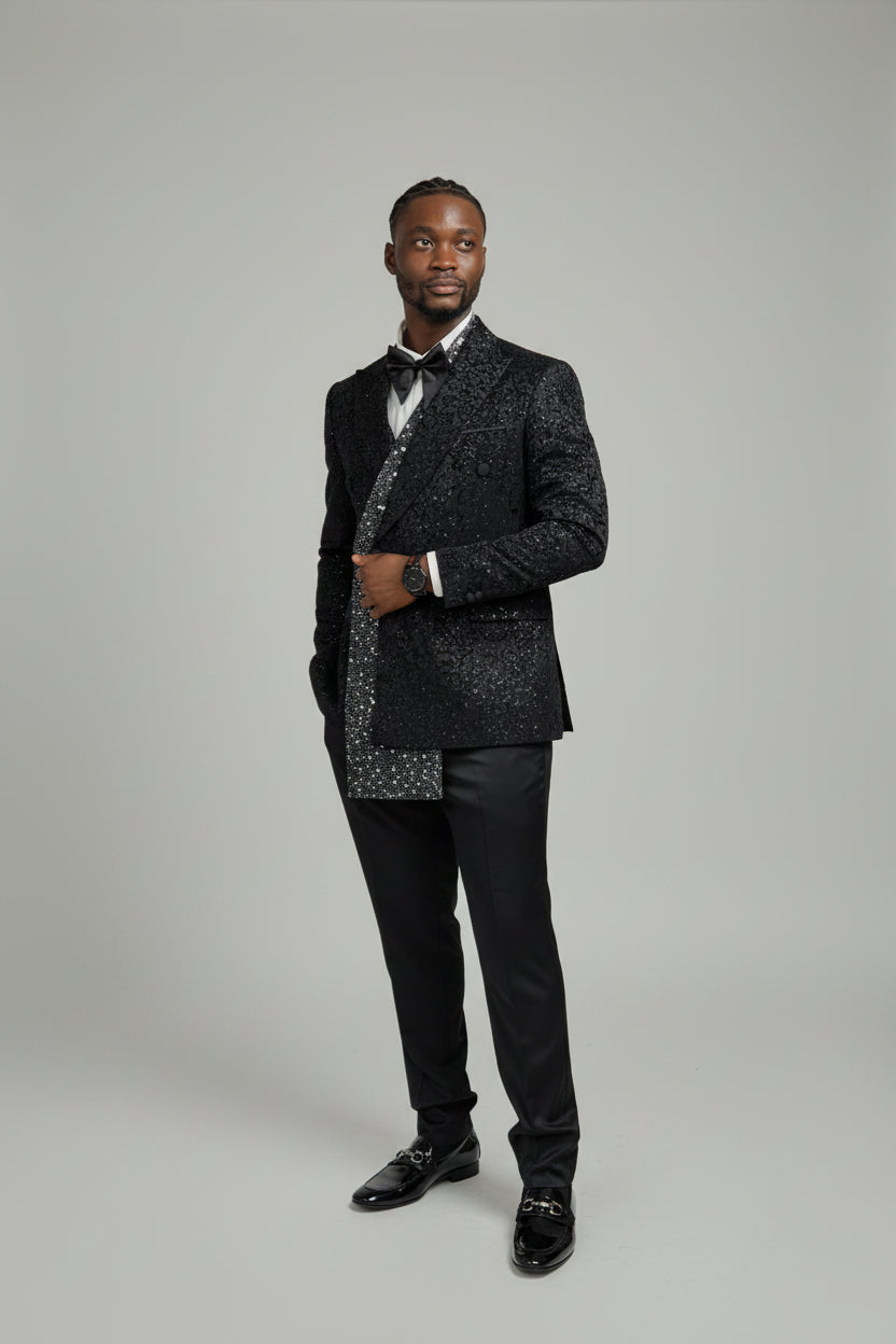 Men's Luxury Floral Sequin Blazer Suit