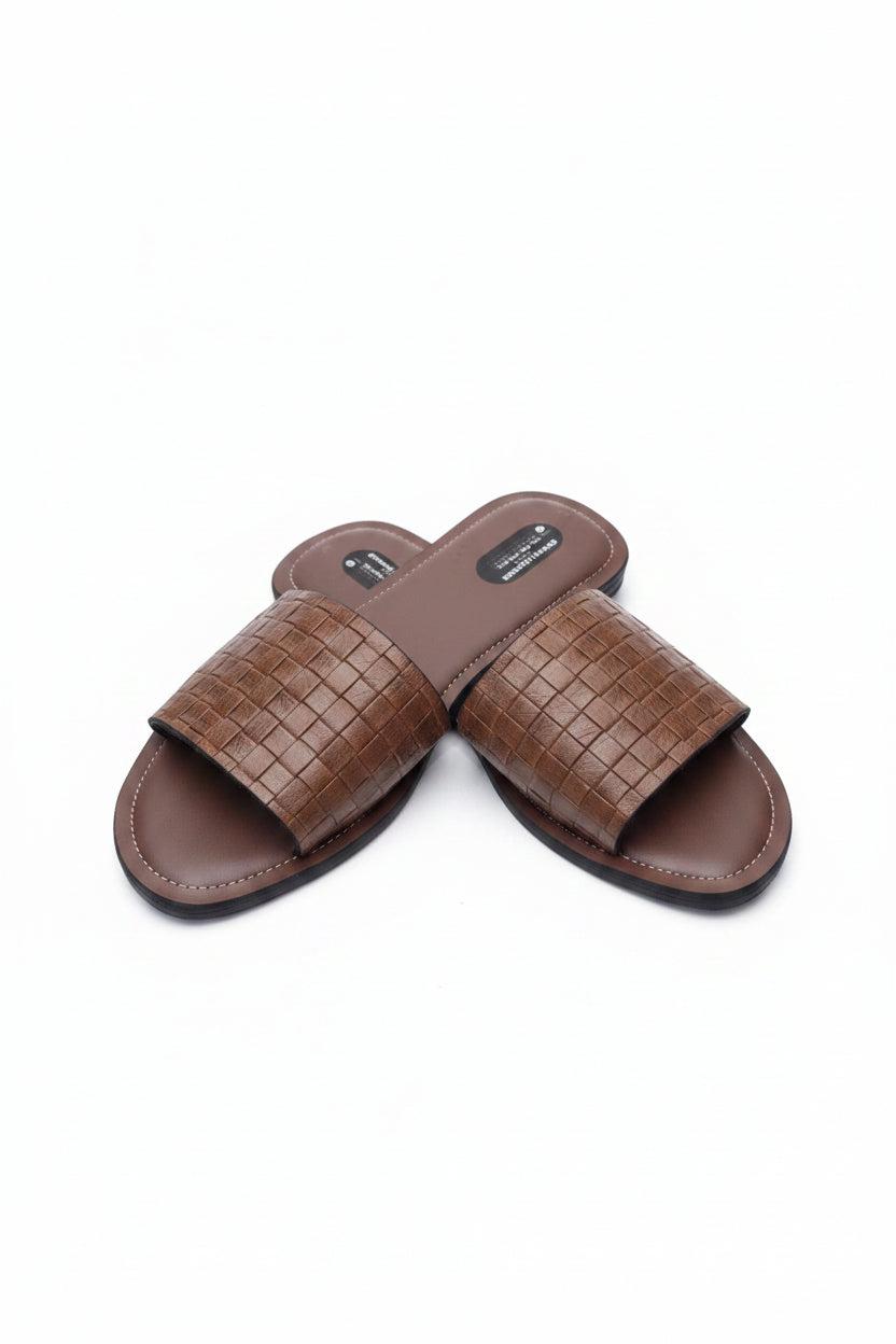 Brown woven slide sandals 