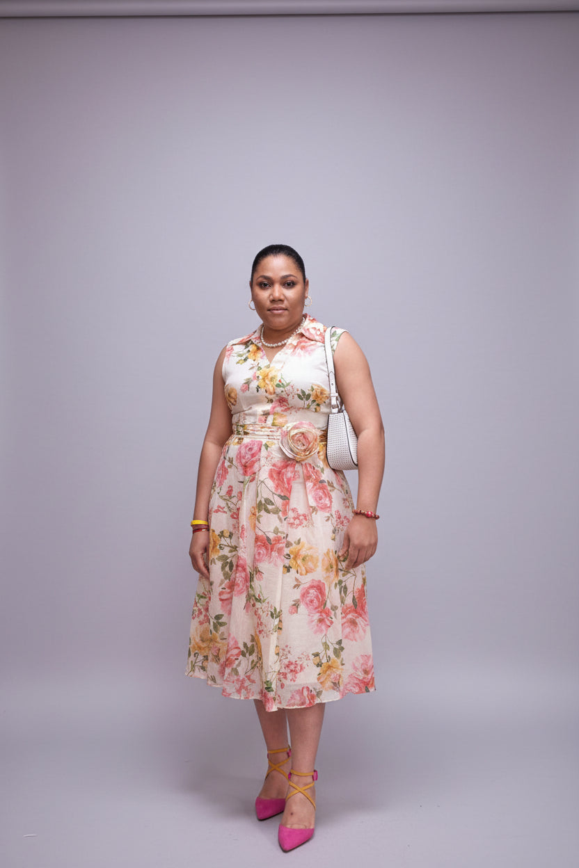 Sleeveless  linen floral pattern gown
