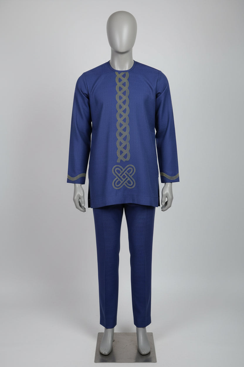 Men's Navy Gold Embroidered Two-Piece Senator Set