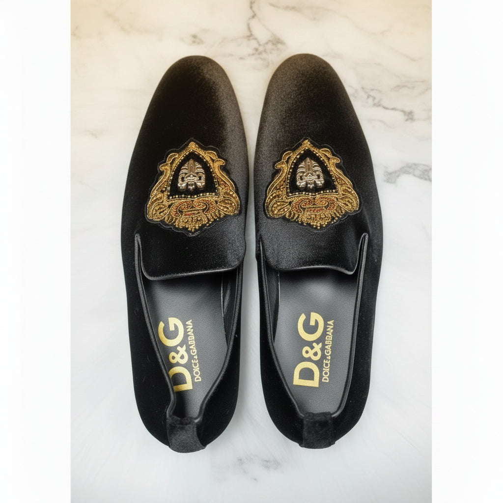 D&G black loafers with gold emblem