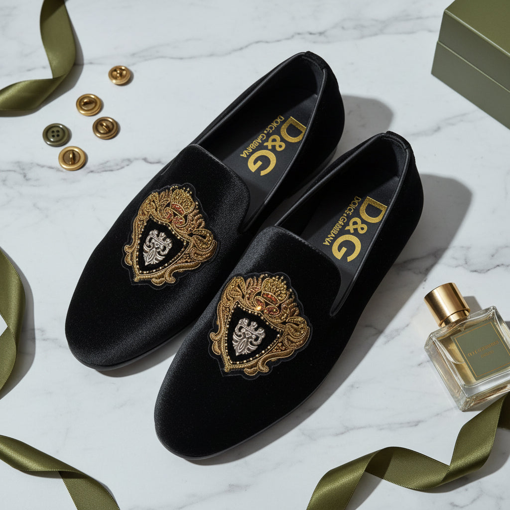 D&G black loafers with gold emblem
