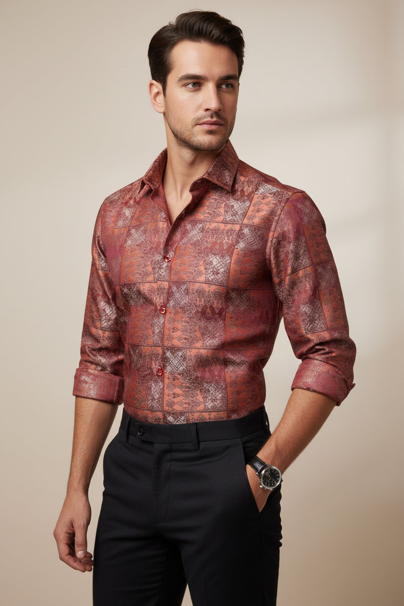 Red patterned shirt 