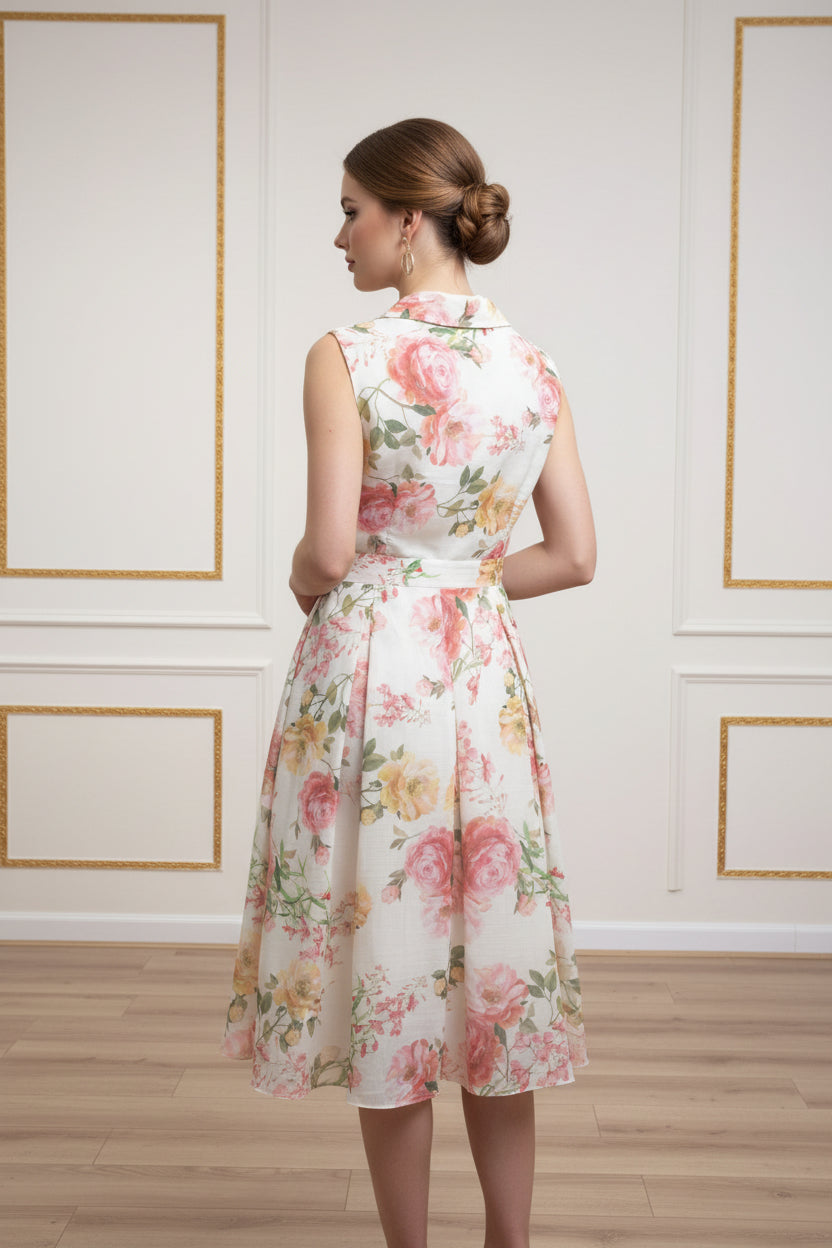 Sleeveless  linen floral pattern gown