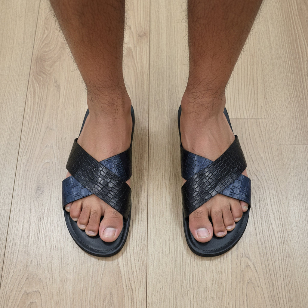 Pair of black and blue sandals 