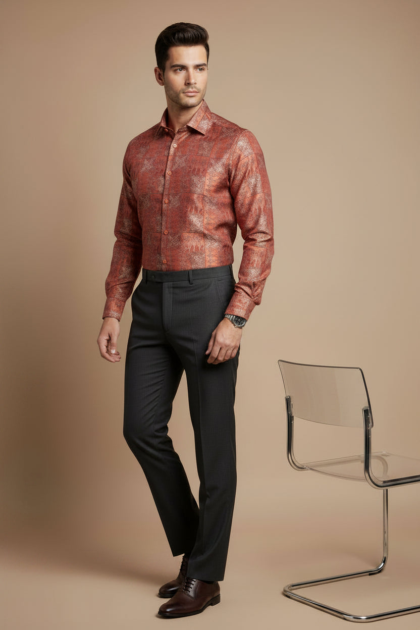 Folded red patterned shirt