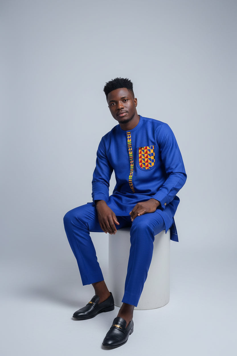 Two piece knit kente embroded piece