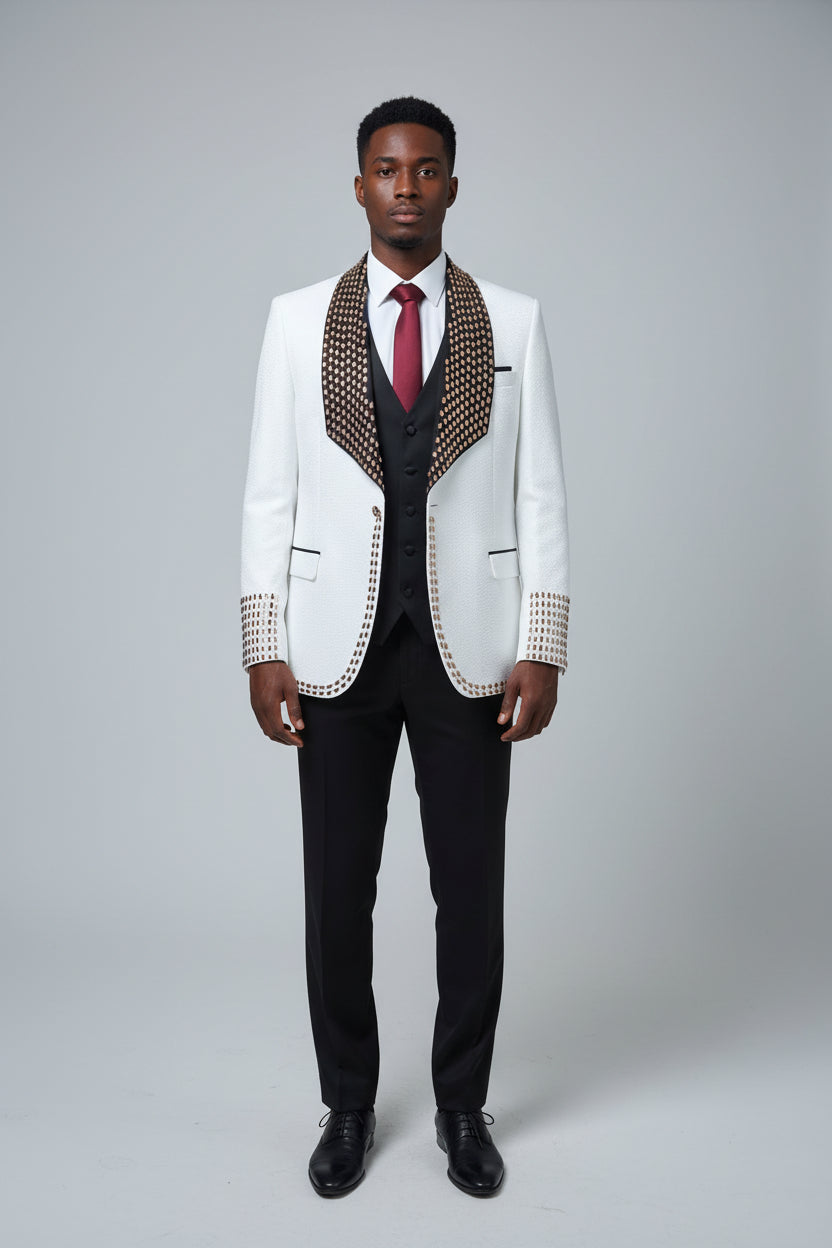 Gold Stud Ceremonial Suit – White