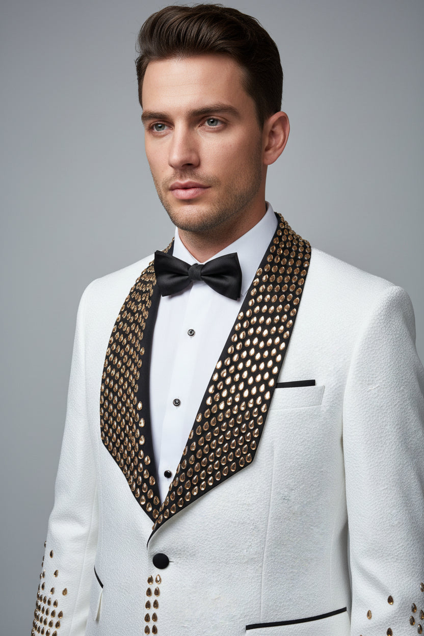 Gold Stud Ceremonial Suit – White