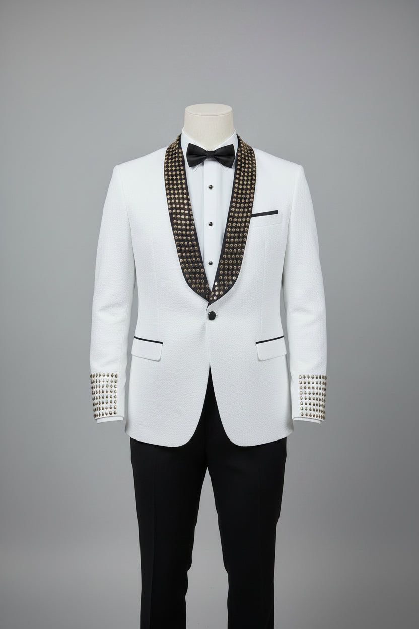 Gold Stud Ceremonial Suit – White