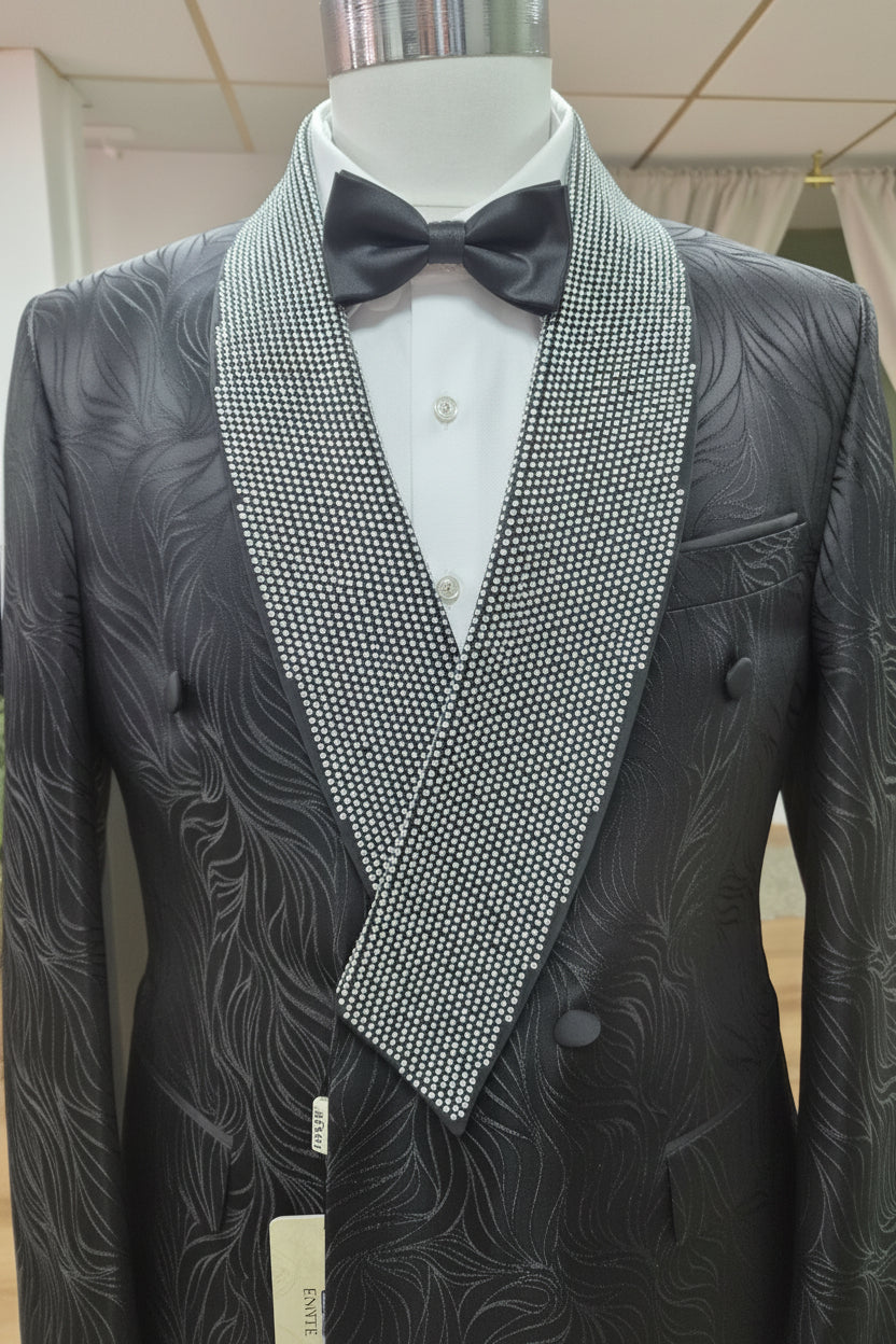 Black Jacquard Crystal Lapel Ceremonial Suit