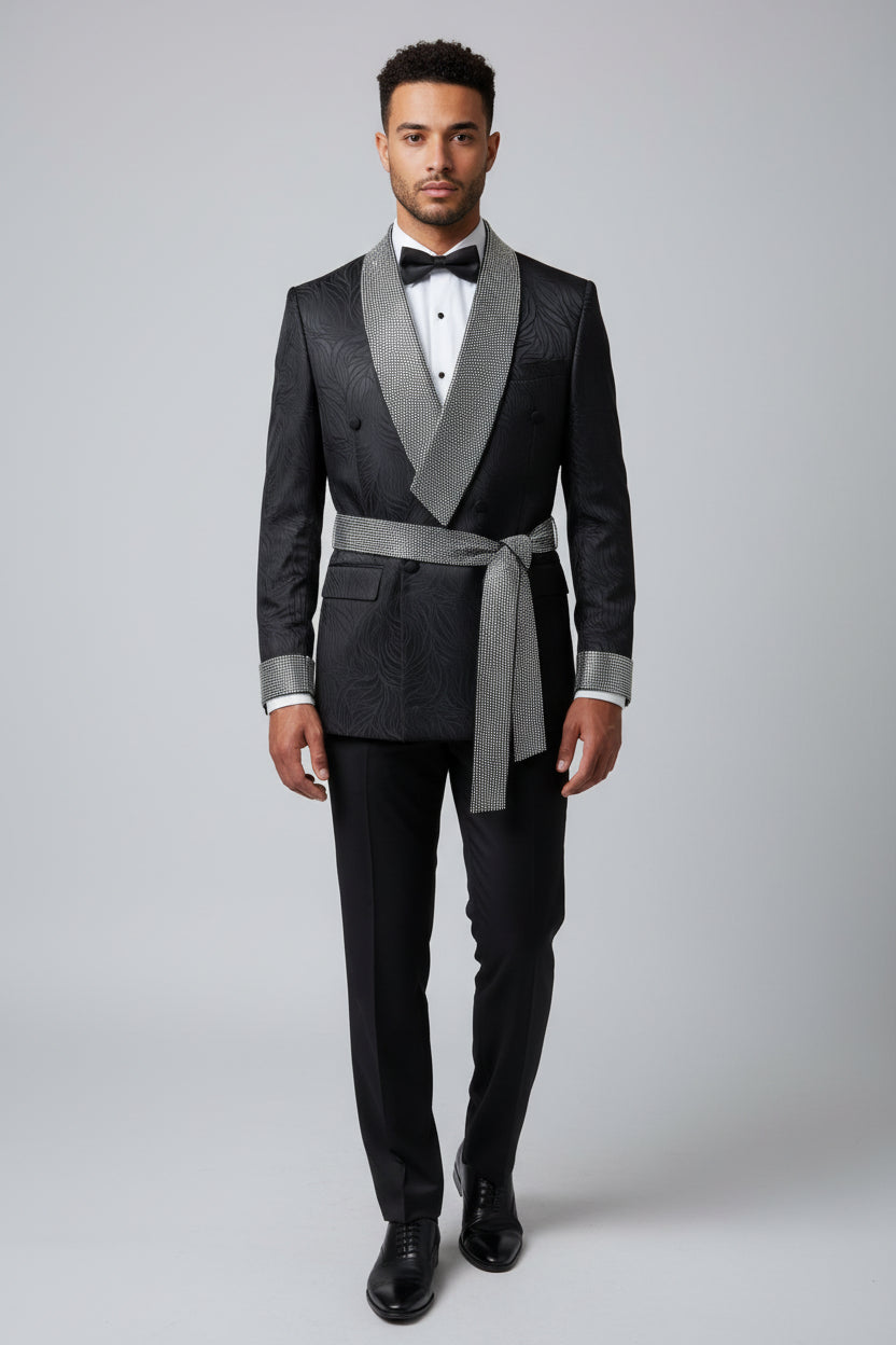 Black Jacquard Crystal Lapel Ceremonial Suit