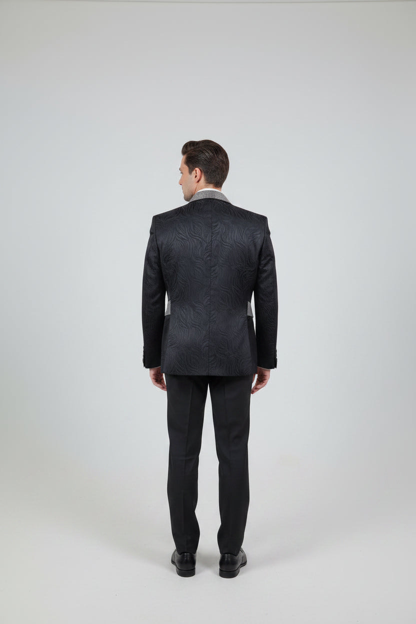 Black Jacquard Crystal Lapel Ceremonial Suit