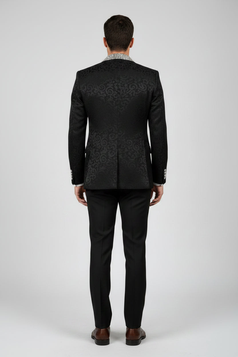 Black Jacquard Crystal Lapel Ceremonial Suit