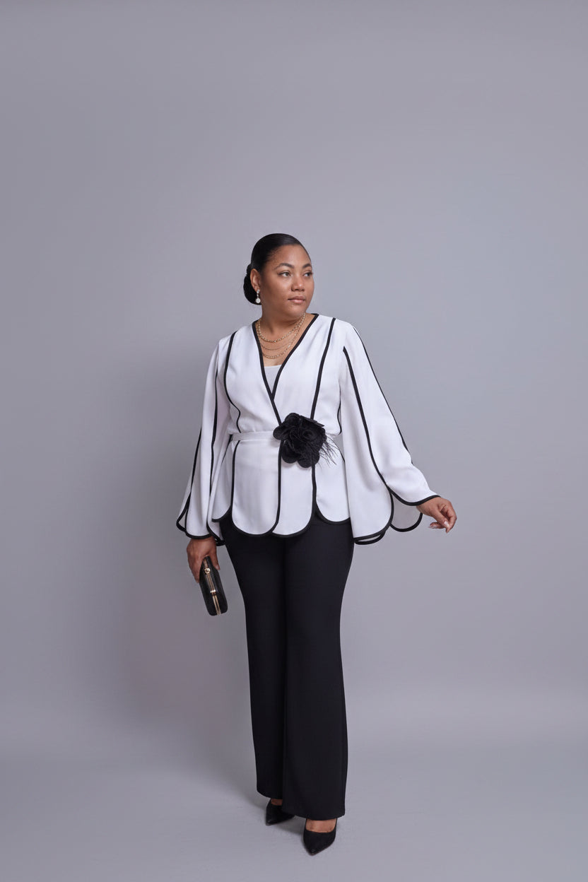 Monochrome Scallop Peplum Top