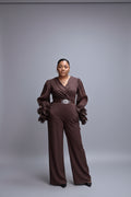 Chocolate Ruffle Cuff Wide-Leg Jumpsuit