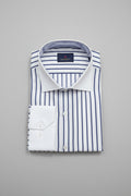 Minghetti Slim Fit Navy Stripe Contrast Collar Dress Shirt