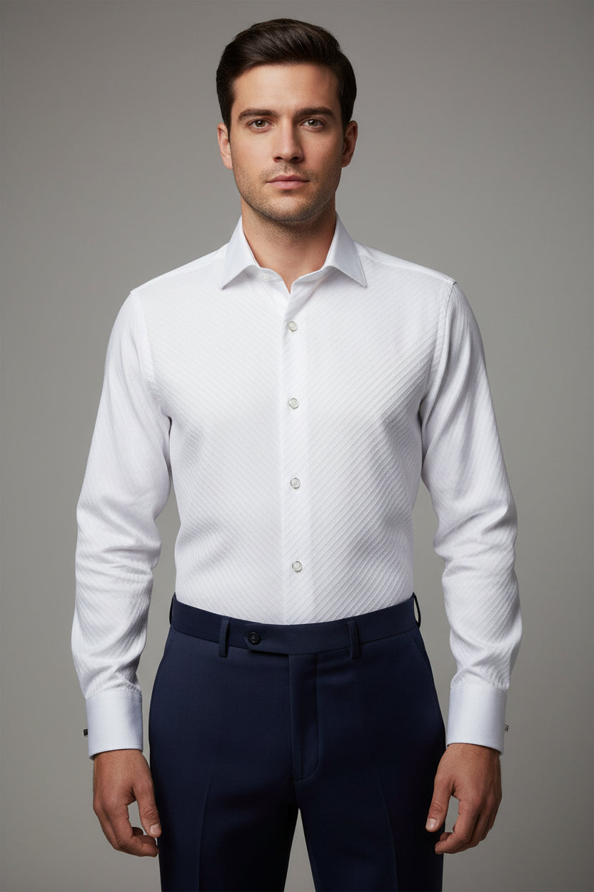 Fino Martin Slim Fit Textured Double Cuff Dress Shirt