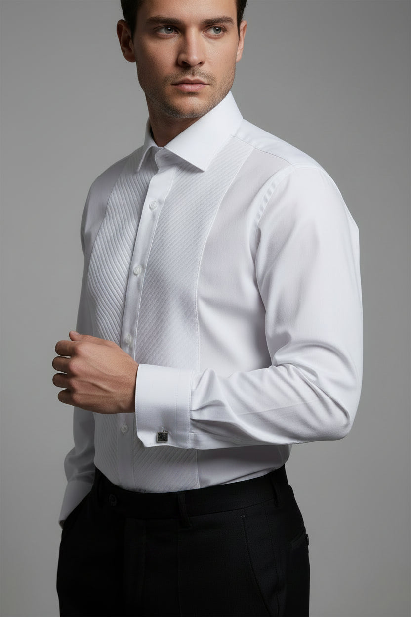 Fino Martin Slim Fit Textured Double Cuff Dress Shirt