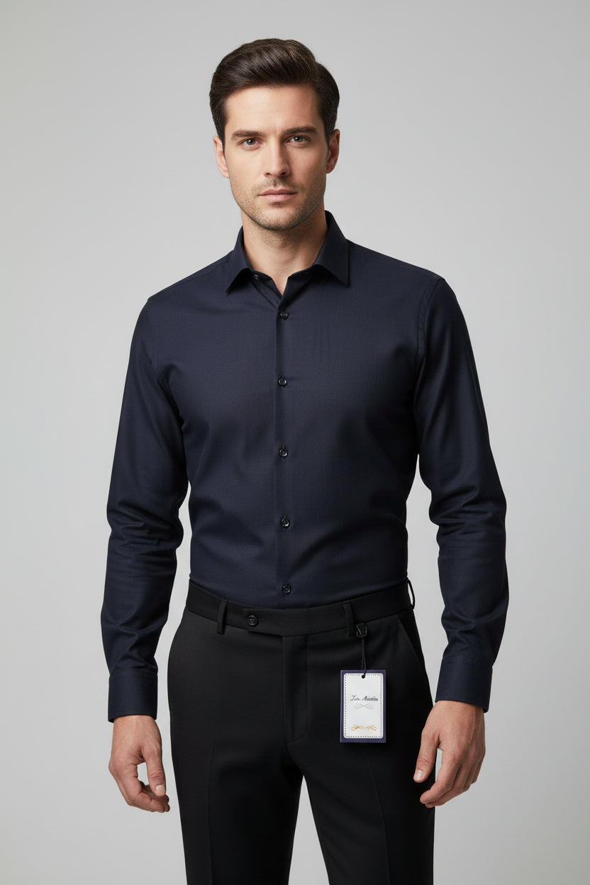 Navy Slim-Fit Dress Shirt