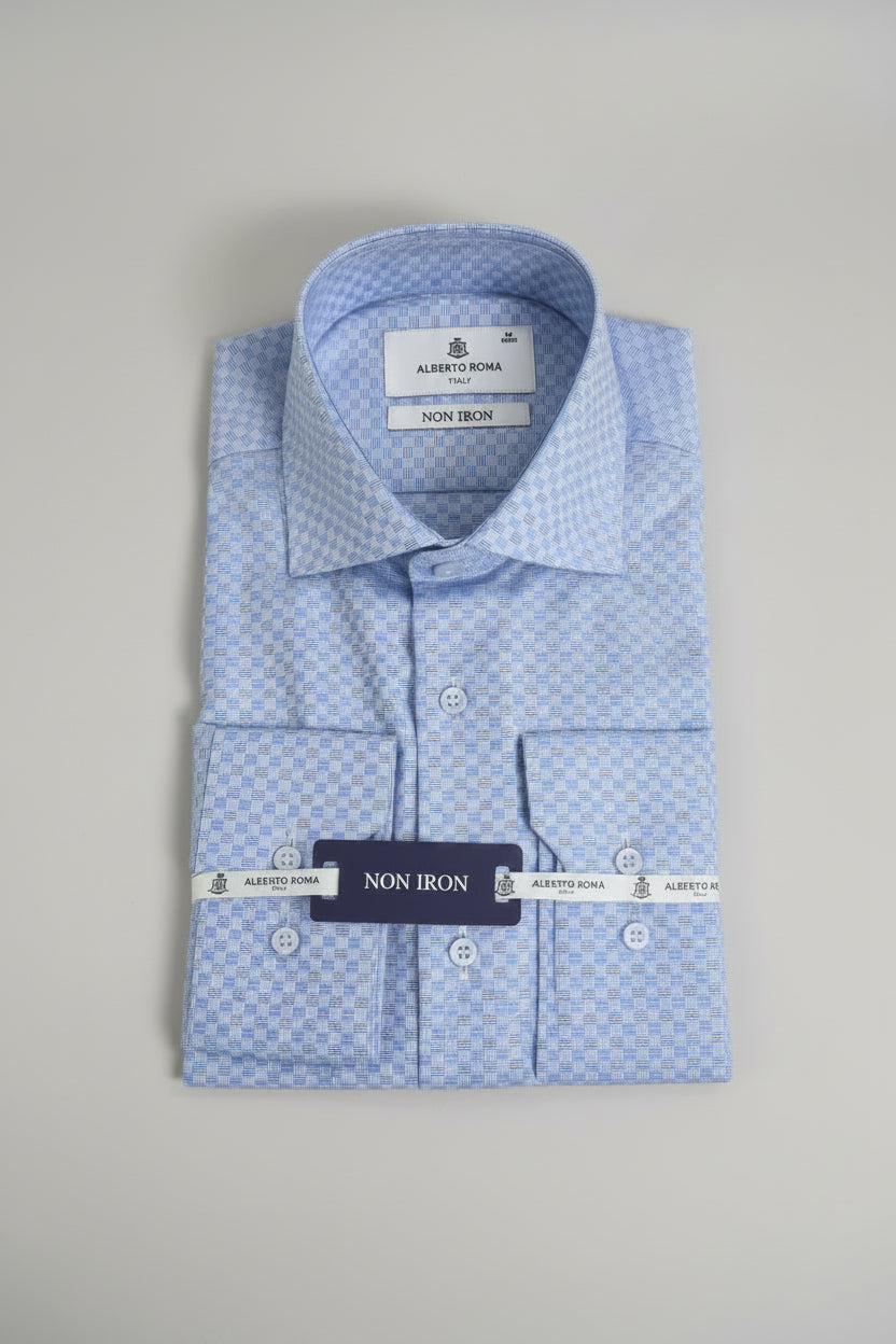 Alberto Roma Non-Iron Blue Textured Dress Shirt – Italian Luxury