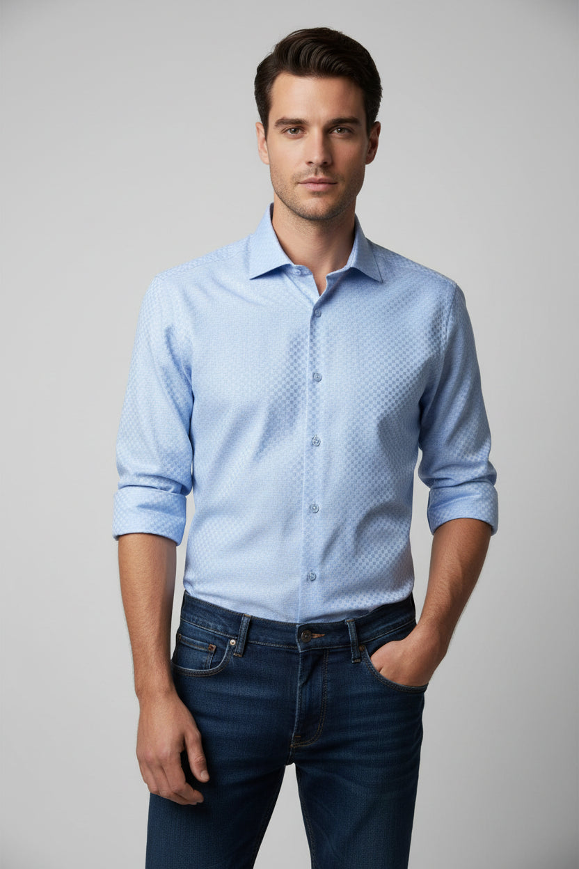 Alberto Roma Non-Iron Blue Textured Dress Shirt – Italian Luxury