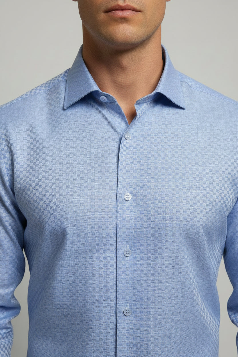 Alberto Roma Non-Iron Blue Textured Dress Shirt – Italian Luxury