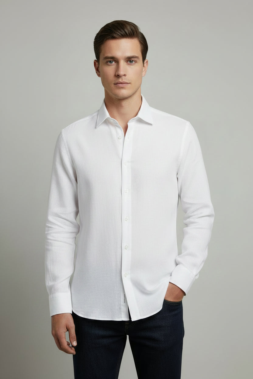 Alberto Roma Non-Iron White Linen Dress Shirt – Italian Luxury