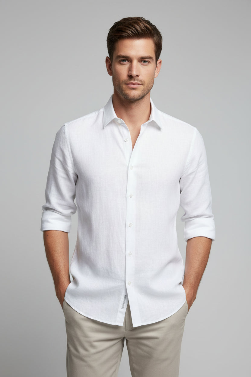 Alberto Roma Non-Iron White Linen Dress Shirt – Italian Luxury