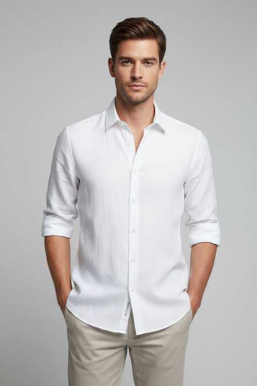 Alberto Roma Non-Iron White Linen Dress Shirt – Italian Luxury