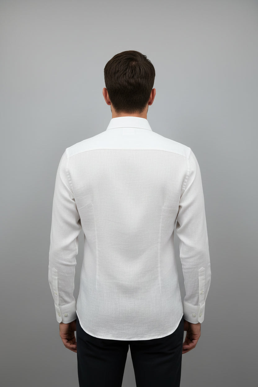 Alberto Roma Non-Iron White Linen Dress Shirt – Italian Luxury