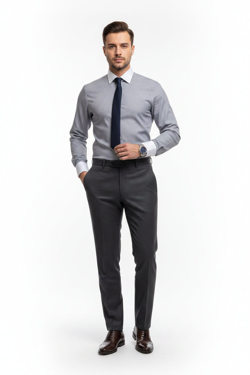 Men's Grey Contrast Collar Dress Shirt