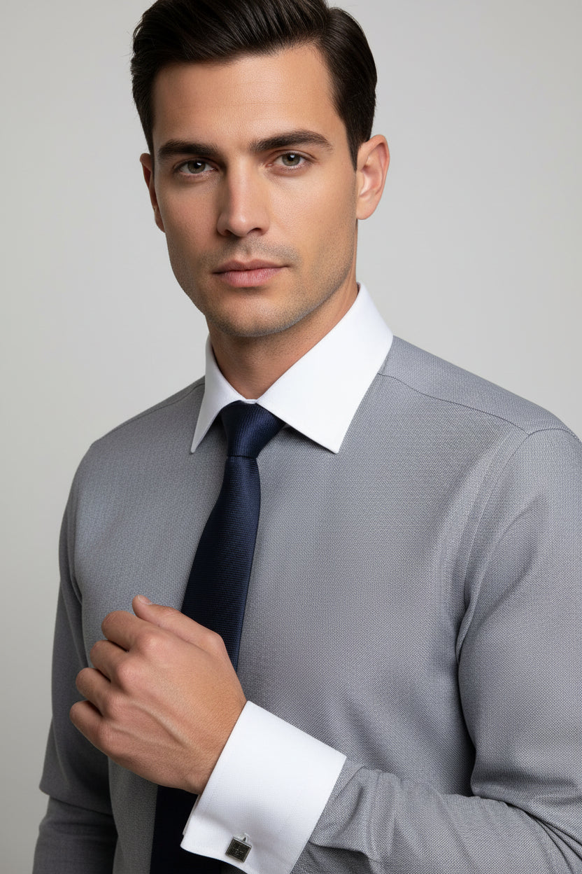 Men's Grey Contrast Collar Dress Shirt