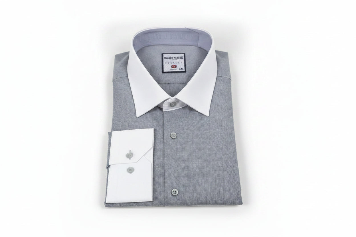 Men's Grey Contrast Collar Dress Shirt