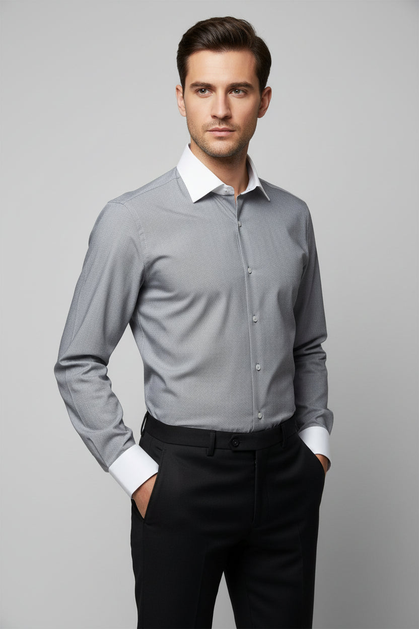 Men's Grey Contrast Collar Dress Shirt