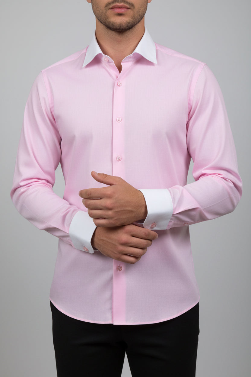 Pink Contrast Collar Dress Shirt