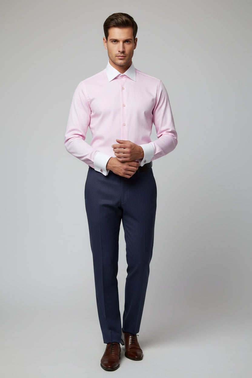 Pink Contrast Collar Dress Shirt