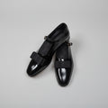 Black Glossy Bow-Buckle Loafers