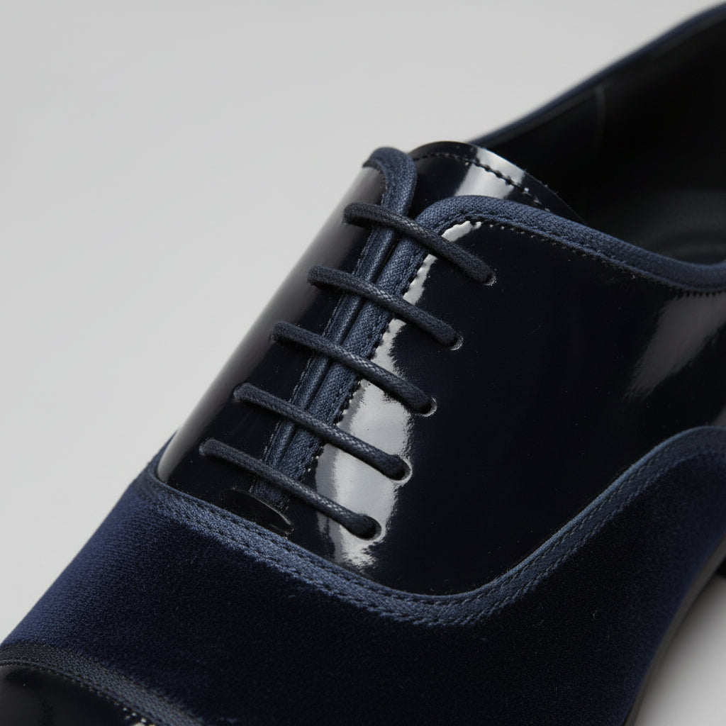 Navy High-Shine Lace-Up Dress Shoes