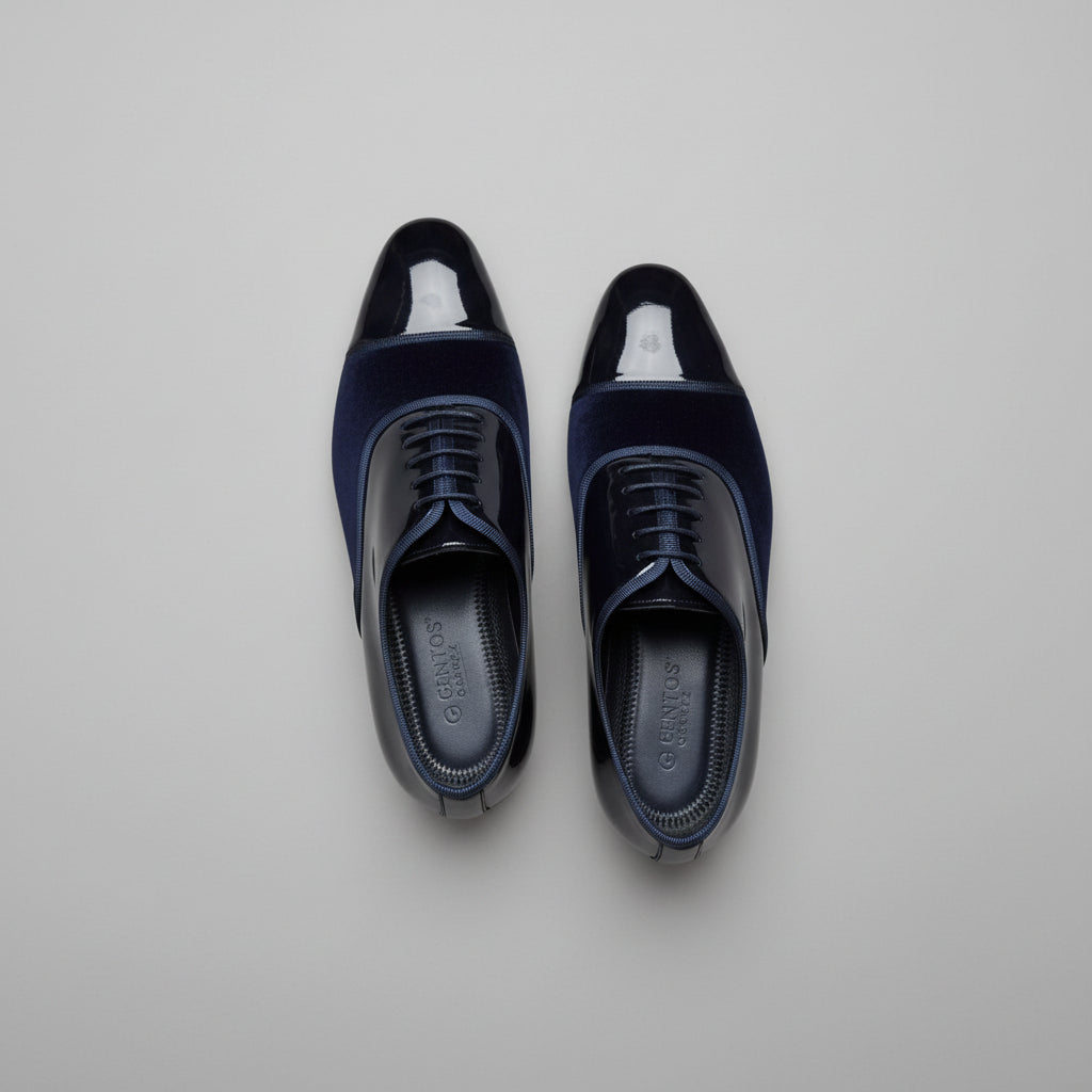 Navy High-Shine Lace-Up Dress Shoes