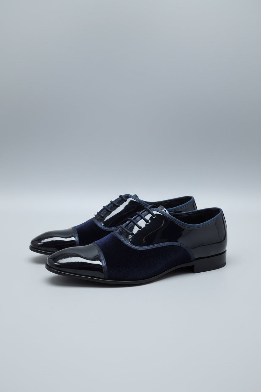 Navy High-Shine Lace-Up Dress Shoes