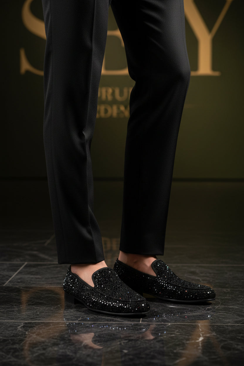 Black Embellished Slip-On Loafers
