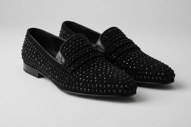 Black Embellished Slip-On Loafers