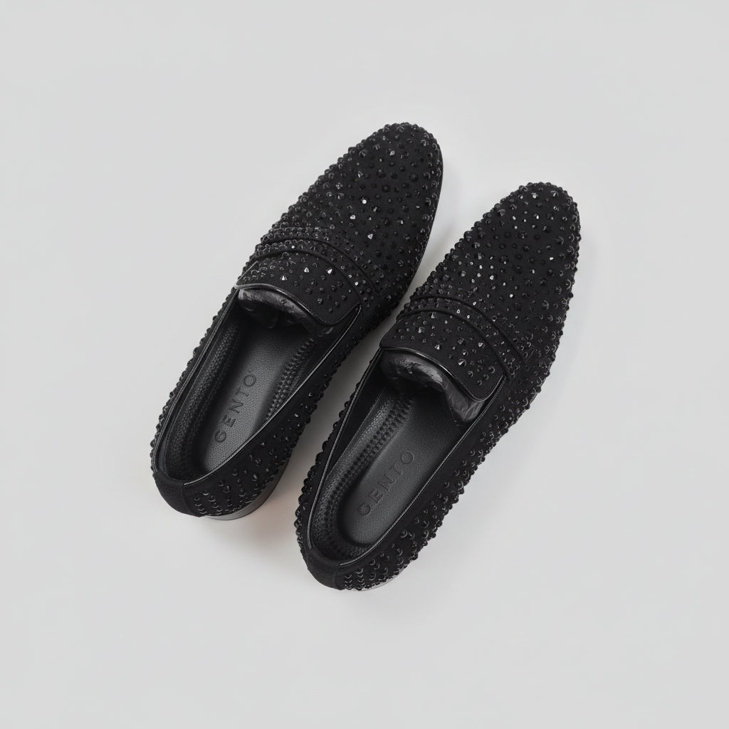 Black Embellished Slip-On Loafers