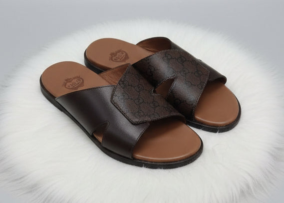 Brown Cross-Strap Slip-On Sandals