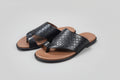 Black Textured Toe-Loop Sandals