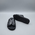 Black Textured Strap Slide Sandals